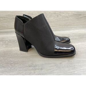 La Spiga Women's Heel Pump Dress Vintage Chunky Square Toe Leather US 6B Black